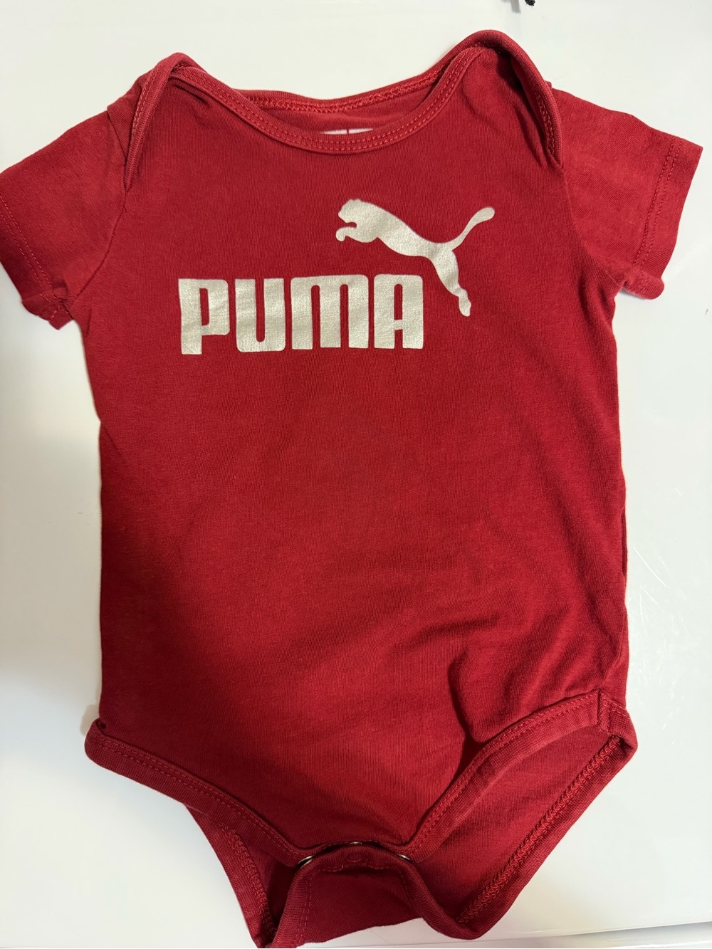 PUMA burgundy Short-Sleeve Baby Bodysuit with Logo